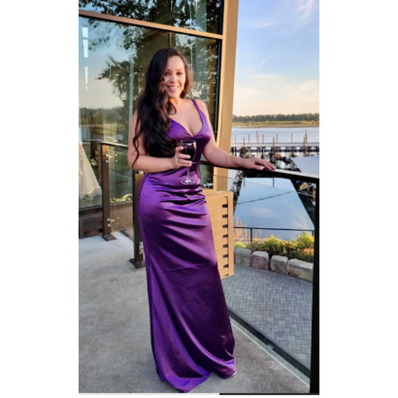 Lulu's Purple Satin Maxi Dress - Picture 7 of 13